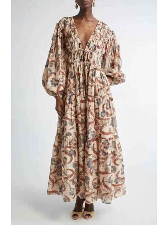 Zimmermann Ascension Tie Billow Cotton Tiered Maxi Dress AU 2 / US 8 NWT $1,250 - Picture 1 of 13